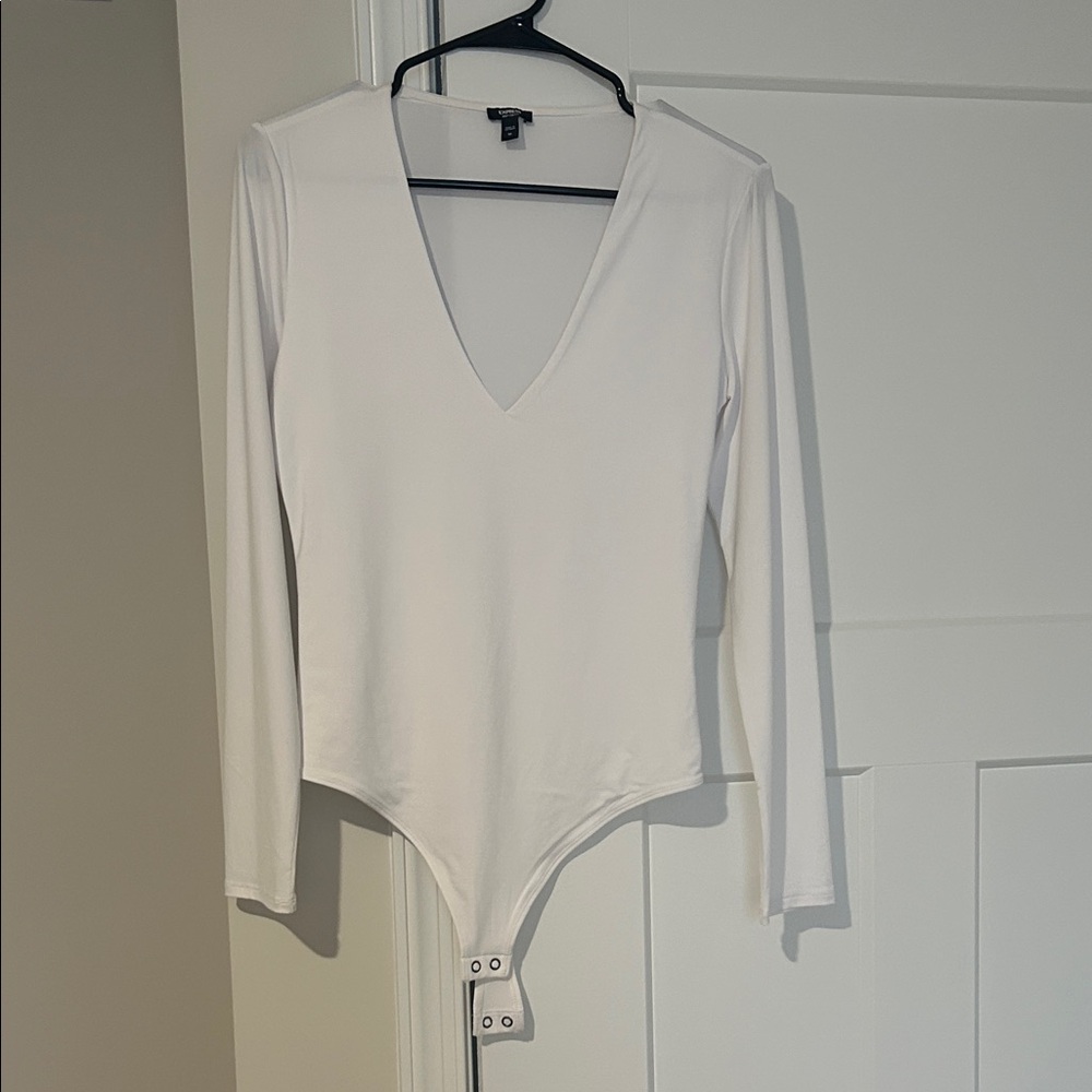 Express White V-Neck Bodysuit